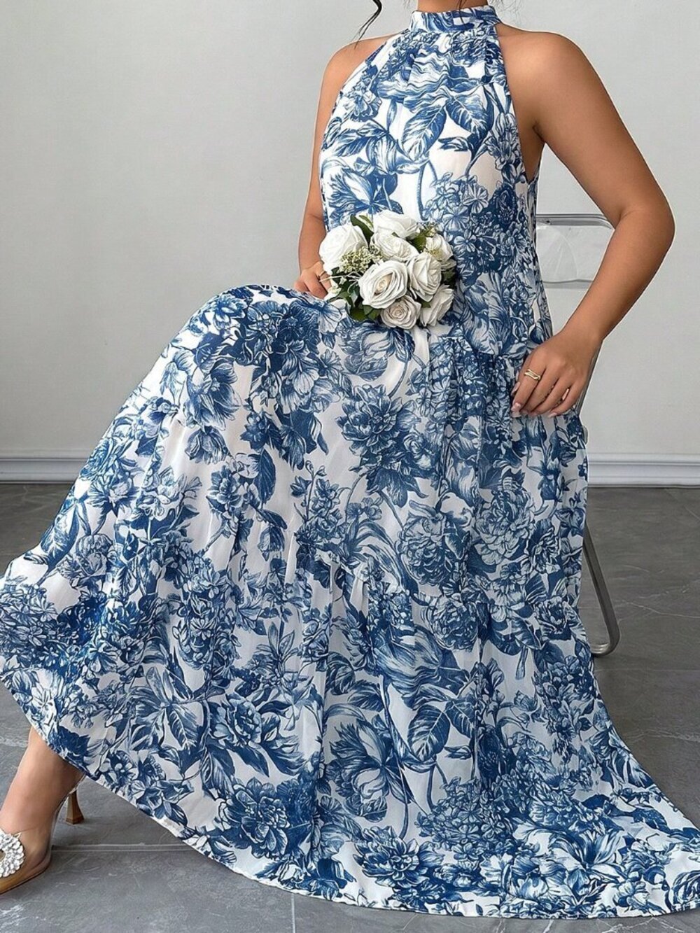 Baby Blue Boho Women's Sleeveless Plus Size Beach Maxi Dress - Picture 6 of 7
